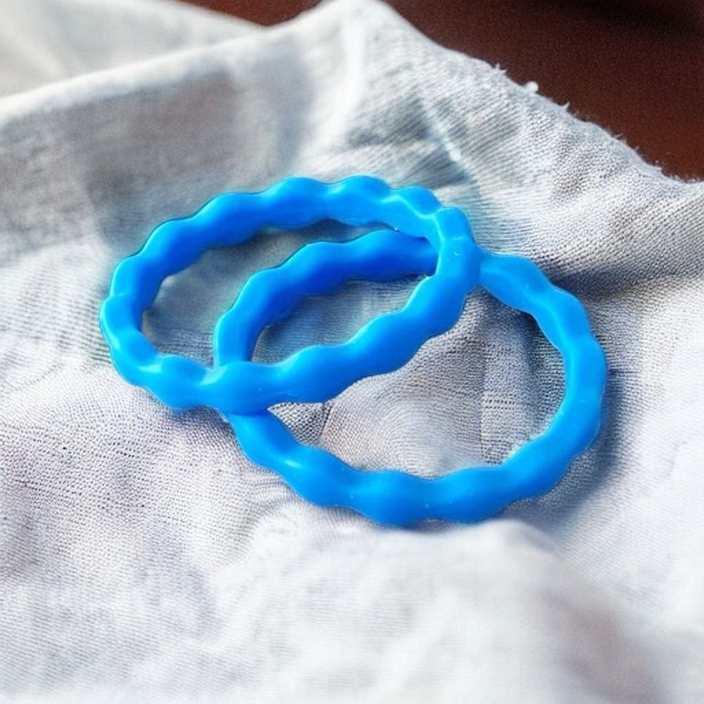 Stackable Blue Wave Silicone Rings Set 2pcs